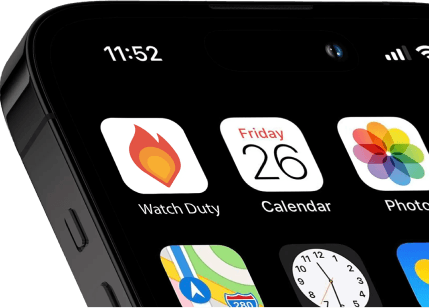 iphone with the watch duty app showing in a grid of apps